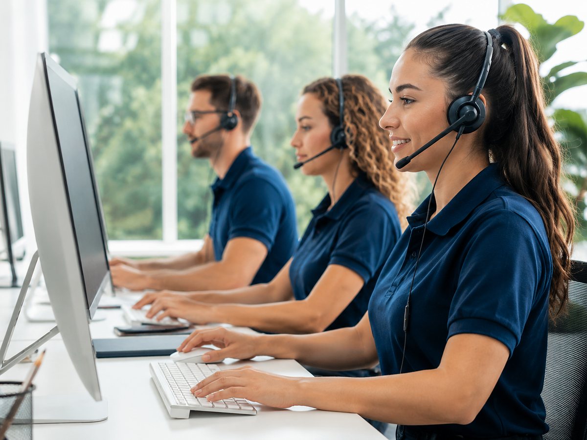 Switch Home Security advisors wearing headsets, answering calls from homeowners